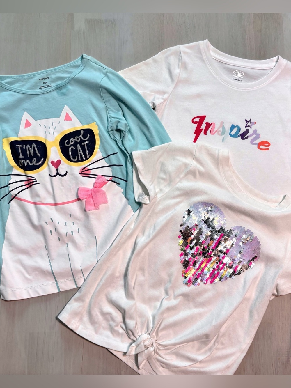 Little Kids Girl Short & Long Sleeve Tee Bundle Lot Size 6 / 6x Cat Heart
